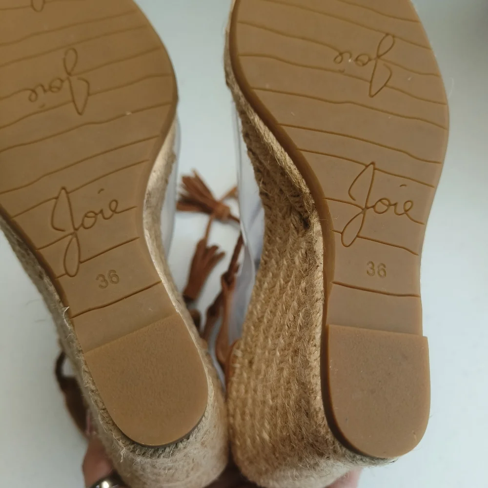 Joie light brown Phyllis suede leather wedge espadrille tie up sandals size 36 w
